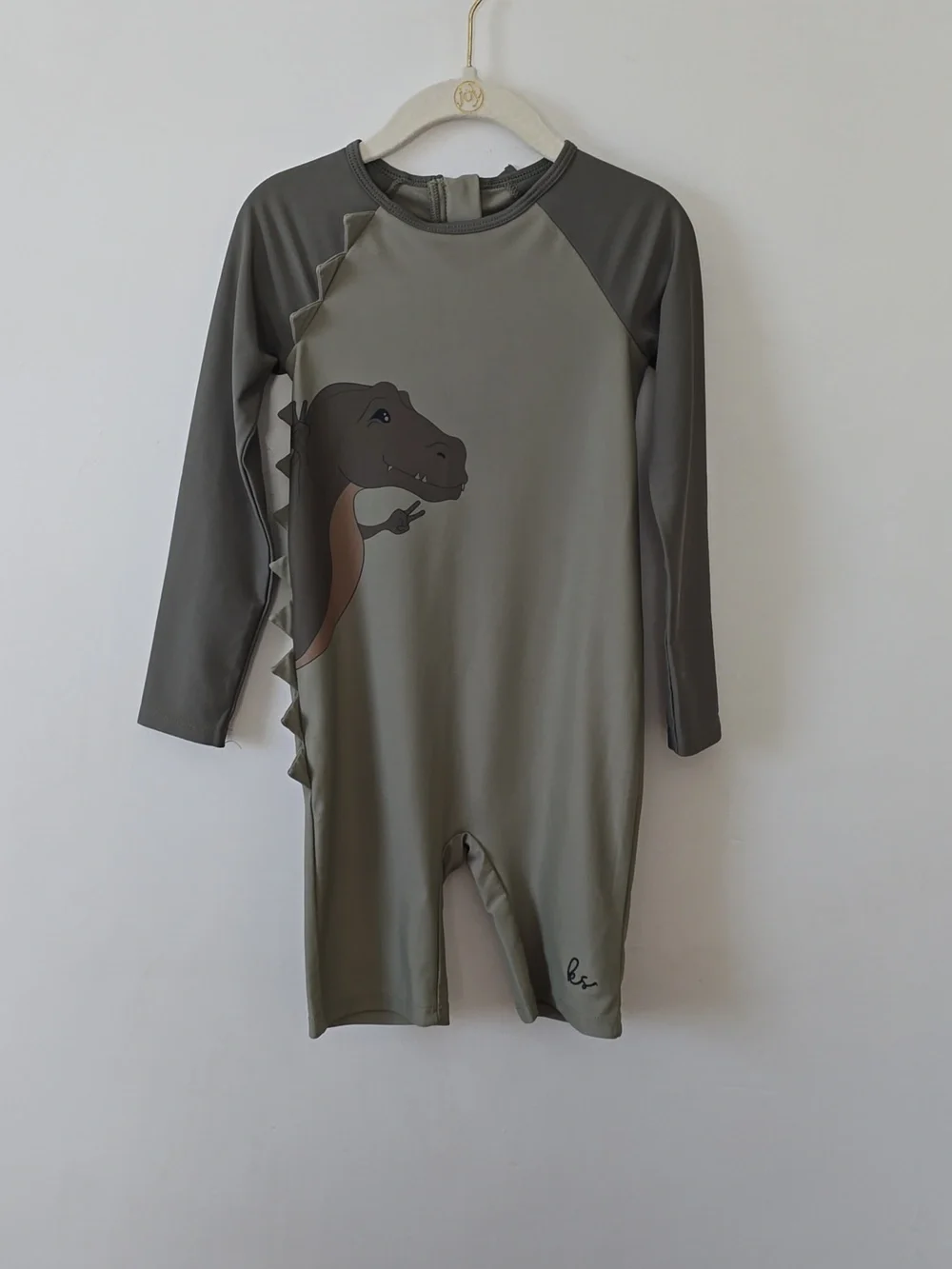 Kids Long Sleeve Dino Rashguard Swimsuit - Olive Green